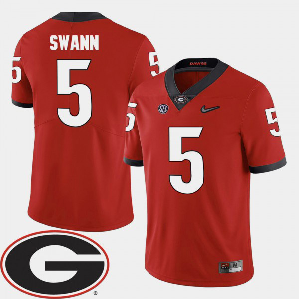 Men's #5 Damian Swann Georgia Bulldogs 2018 SEC Patch College Football Jersey - Red
